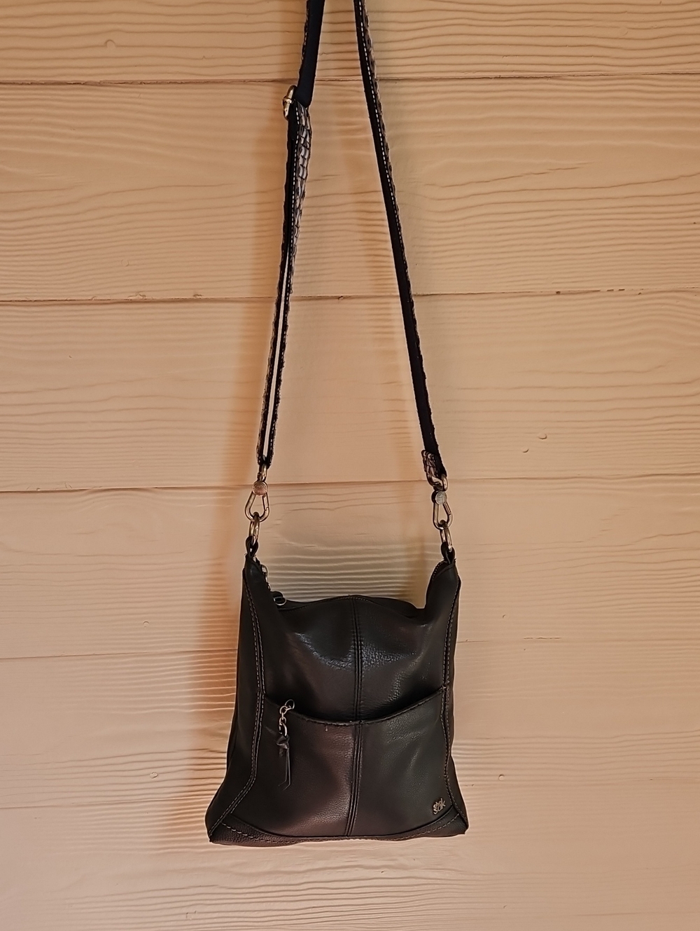 The Sak " LUCIA" Black Leather Crossbody with Woven Blue Accent Strap - Picture 13 of 17